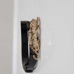 Kate Spade Black Patent Adjustable Belt with Cheetah Clasp